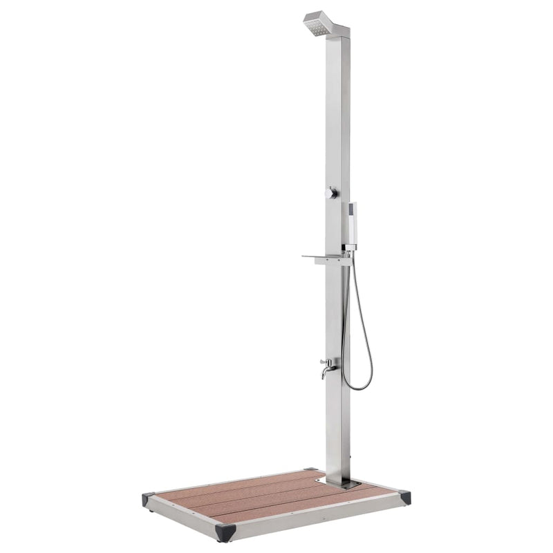 Load image into Gallery viewer, Vidaxl buitendouche met bruine basis 225 cm roestvrij staal