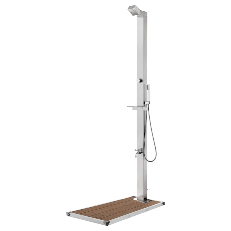 Load image into Gallery viewer, Vidaxl buitendouche met bruine basis 225 cm roestvrij staal