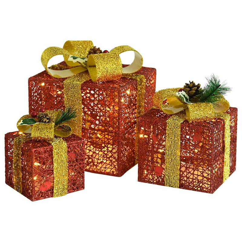 Load image into Gallery viewer, Vidaxl kerstdecoratie geschenkdozen 3 st binnen buiten rood