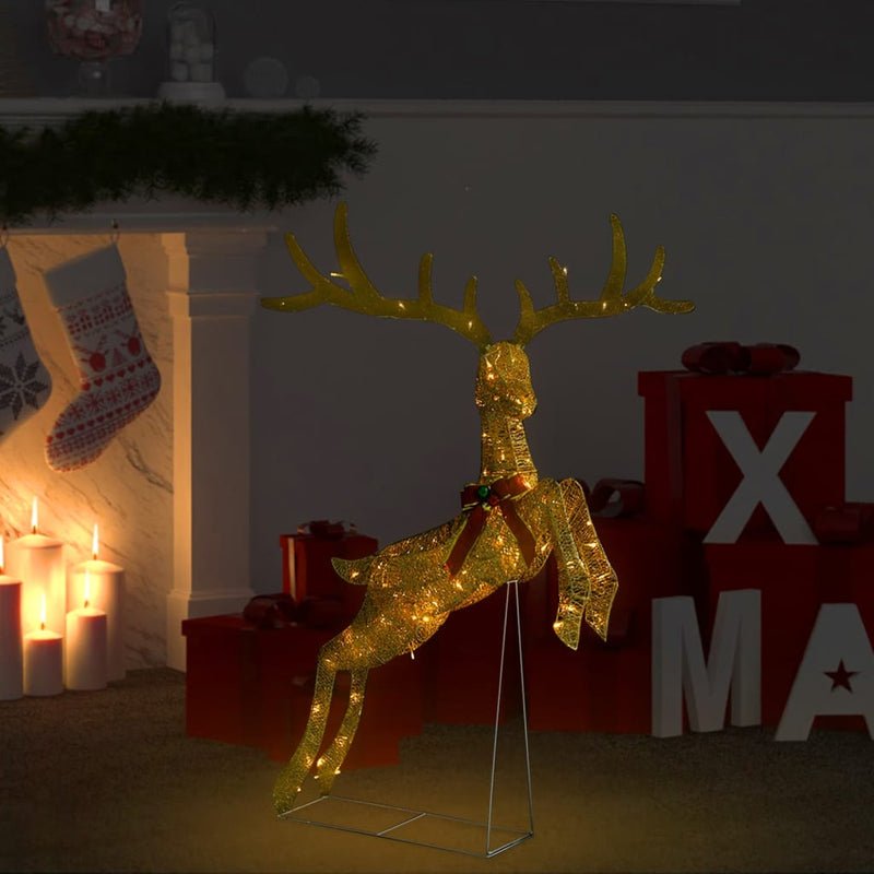 Load image into Gallery viewer, Vidaxl kerstversiering vliegend rendier warmwit 120 led's goudkleurig