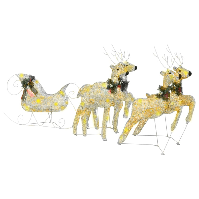 Load image into Gallery viewer, VidaXL Buitenkerstversiering rendieren en slee 100 LED's goudkleurig