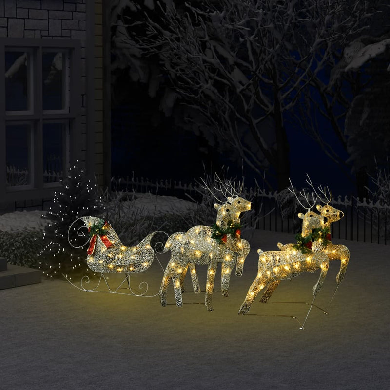 Load image into Gallery viewer, VidaXL Buitenkerstversiering rendieren en slee 100 LED's goudkleurig