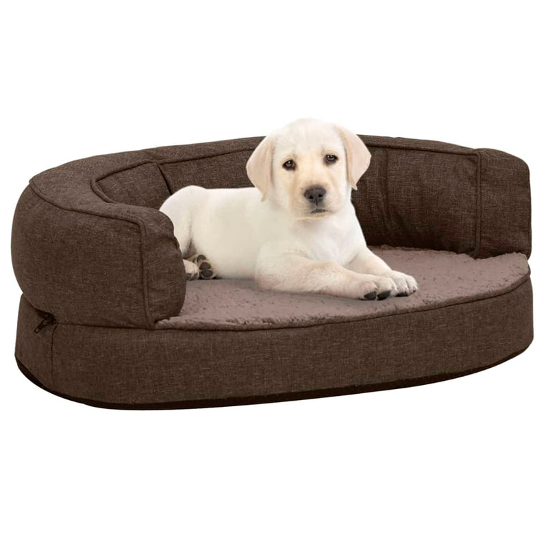 Load image into Gallery viewer, Vidaxl hondenbed ergonomisch linnen-look 60x42 cm fleece bruin