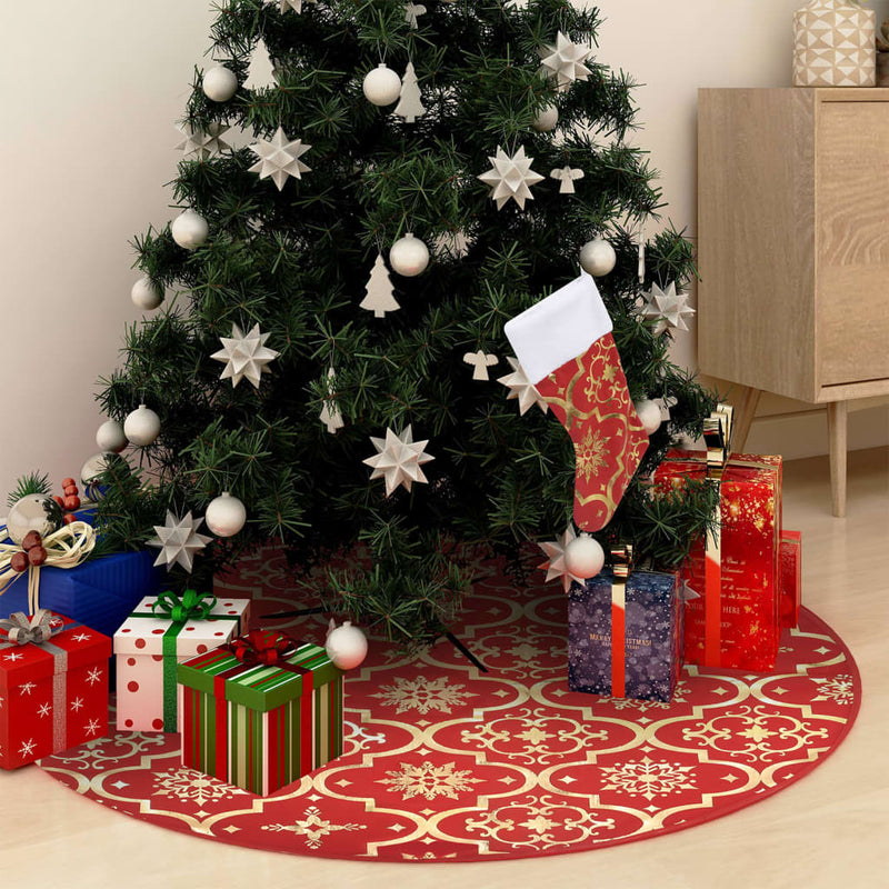 Load image into Gallery viewer, Vidaxl luxe kerstboomrok met sok rood 150 cm stof