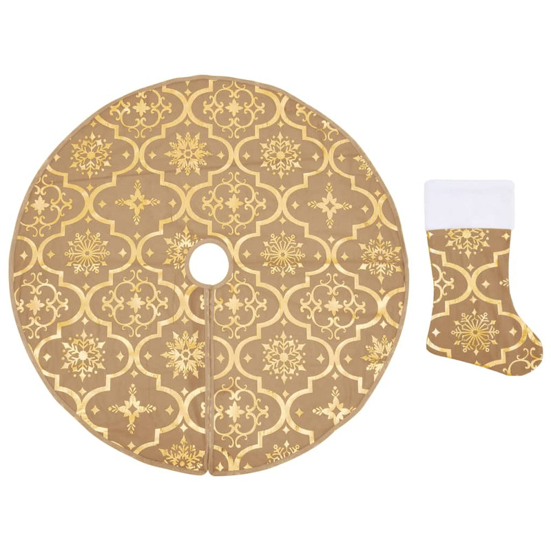 Load image into Gallery viewer, Vidaxl kerstboomrok luxe met sok 150 cm stof geel