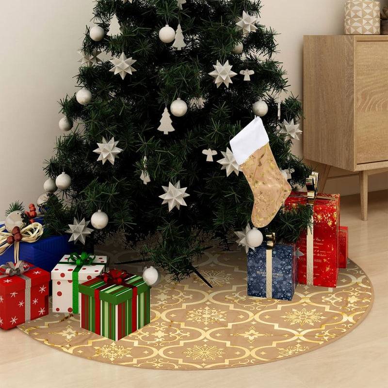 Load image into Gallery viewer, Vidaxl kerstboomrok luxe met sok 150 cm stof geel