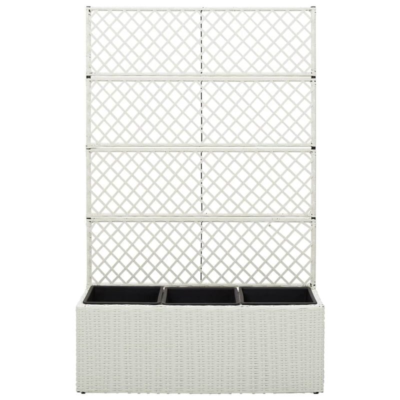 Load image into Gallery viewer, VidaXL Latwerkplantenbak verhoogd met 3 potten 83x30x130 cm rattan wit