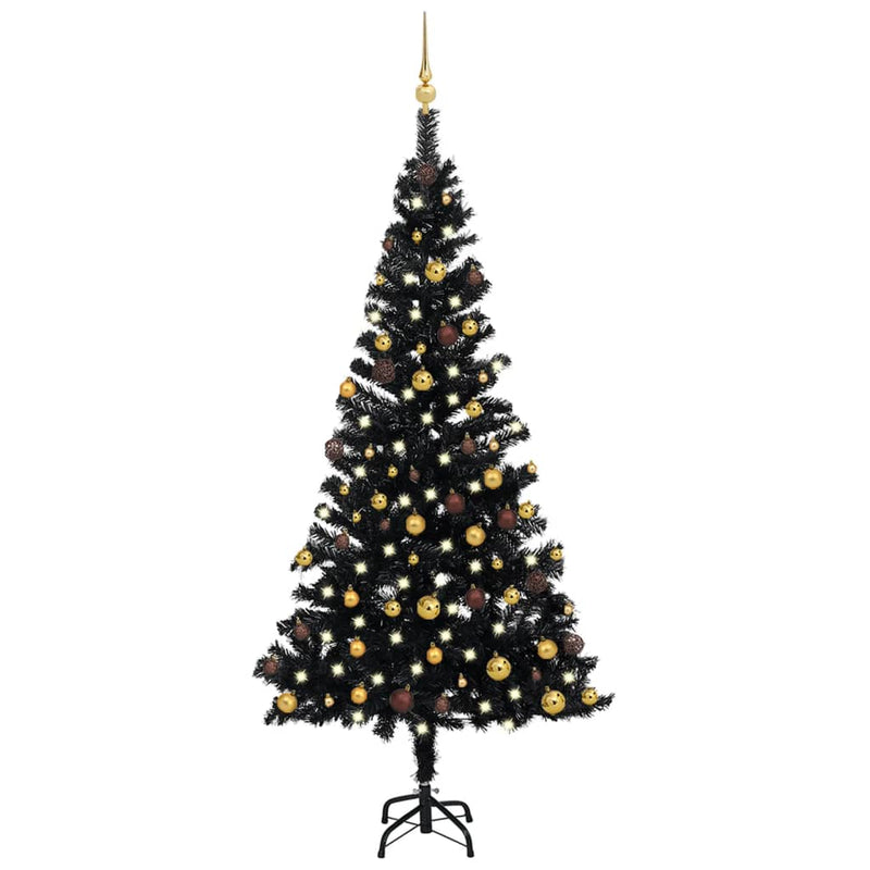 Load image into Gallery viewer, VidaXL Kunstkerstboom met verlichting en kerstballen 150 cm PVC zwart