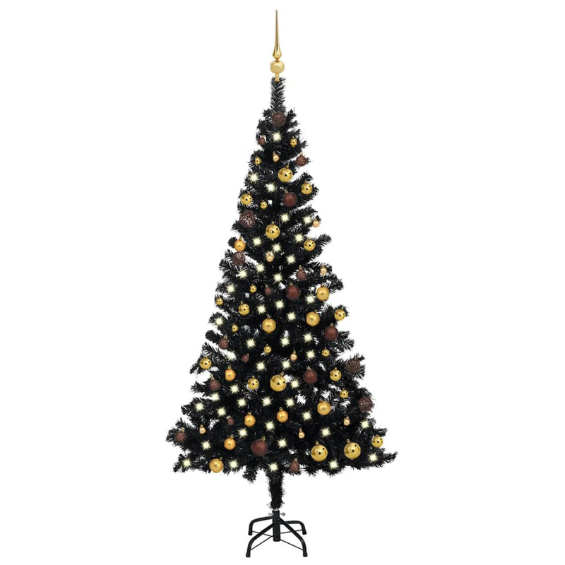 Load image into Gallery viewer, VidaXL Kunstkerstboom met verlichting en kerstballen 180 cm PVC zwart
