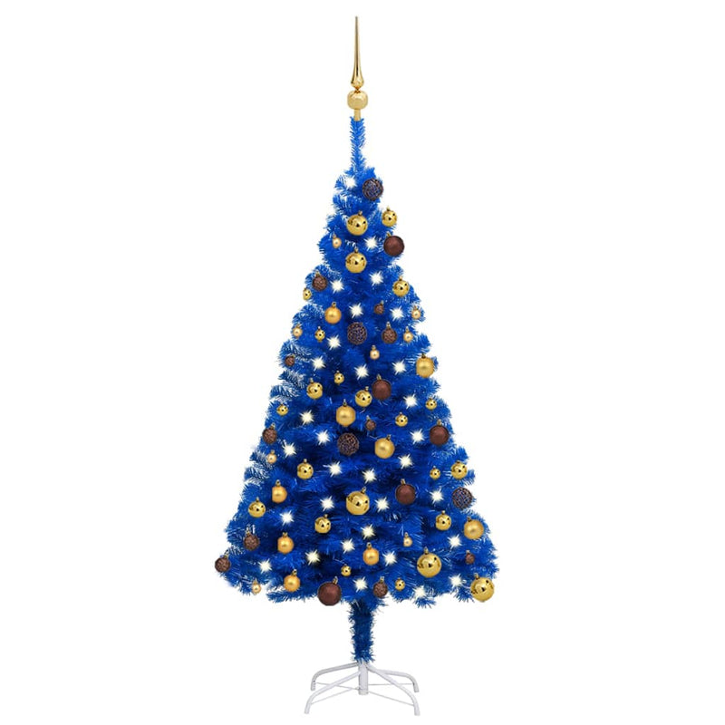 Load image into Gallery viewer, VidaXL Kunstkerstboom met verlichting en kerstballen 120 cm PVC blauw