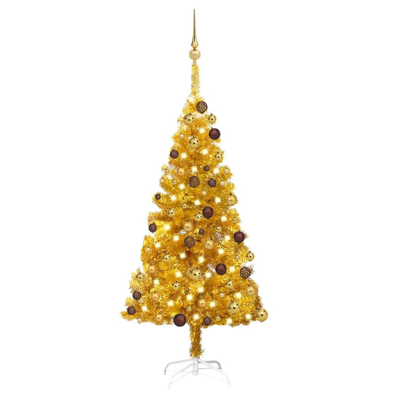 Load image into Gallery viewer, VidaXL Kunstkerstboom met verlichting en kerstballen 120 cm PET goud