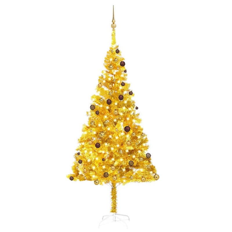 Load image into Gallery viewer, VidaXL Kunstkerstboom met verlichting en kerstballen 240 cm PET goud