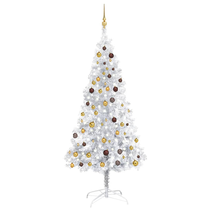 Load image into Gallery viewer, VidaXL Kunstkerstboom met verlichting en kerstballen 210 cm PET zilver