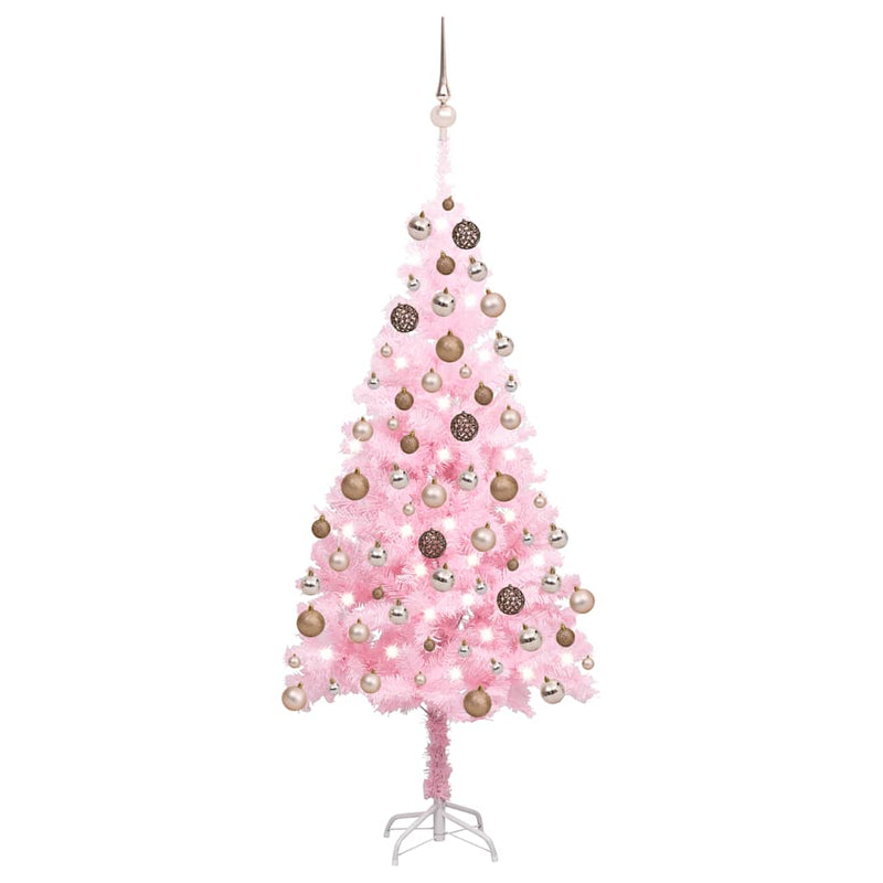 Afbeelding laden in galerijviewer, Vidaxl kunstkerstboom met verlichting en kerstballen 150 cm pvc roze