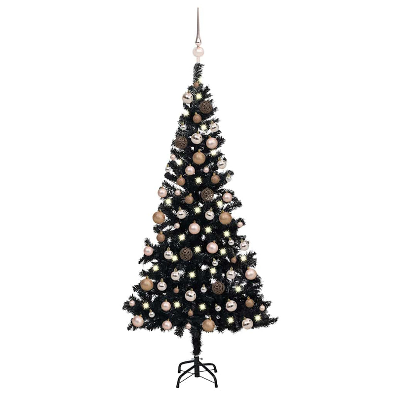 Afbeelding laden in galerijviewer, Vidaxl kunstkerstboom met verlichting en kerstballen 150 cm pvc zwart