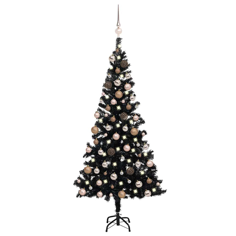 Afbeelding laden in galerijviewer, Vidaxl kunstkerstboom met verlichting en kerstballen 180 cm pvc zwart