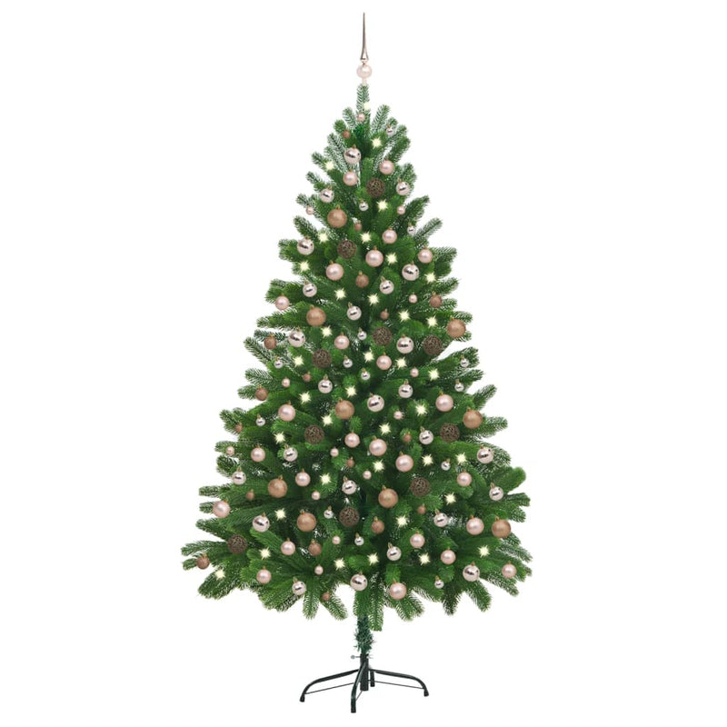Load image into Gallery viewer, VidaXL Kunstkerstboom met verlichting en kerstballen 210 cm groen