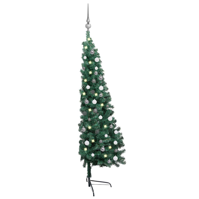 Load image into Gallery viewer, Vidaxl kunstkerstboom met verlichting en kerstballen half 180 cm groen
