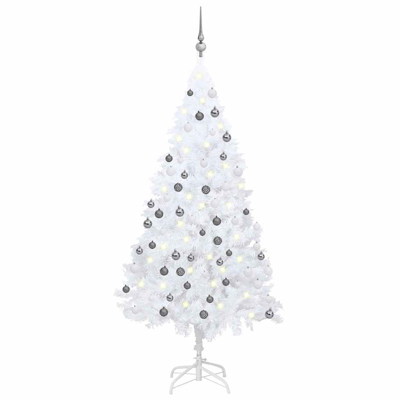 Load image into Gallery viewer, Vidaxl kunstkerstboom met verlichting en kerstballen 150 cm pvc wit