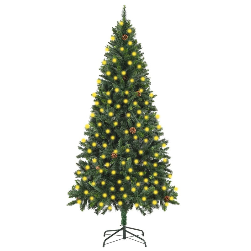 Load image into Gallery viewer, VidaXL Kunstkerstboom met verlichting en dennenappels 210 cm groen