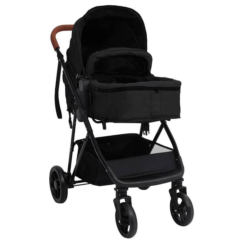 Load image into Gallery viewer, Vidaxl kinderwagen 3-in-1 staal antracietkleurig en zwart