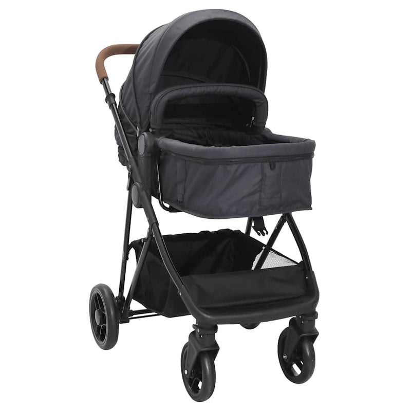 Laden Sie das Bild in Galerie -Viewer, Vidaxl kinderwagen 2-in-1 staal antracietkleurig en zwart