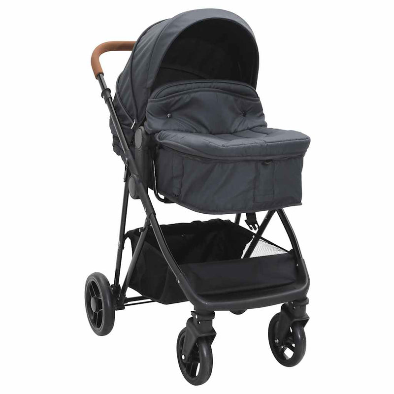 Laden Sie das Bild in Galerie -Viewer, Vidaxl kinderwagen 2-in-1 staal antracietkleurig en zwart