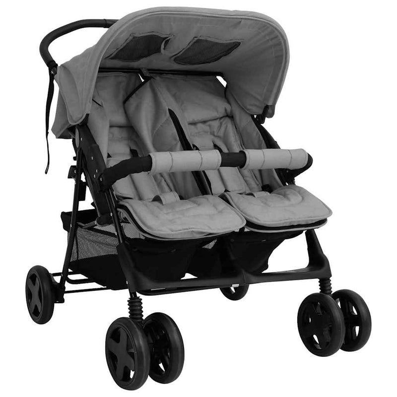 Load image into Gallery viewer, Vidaxl tweelingkinderwagen staal lichtgrijs
