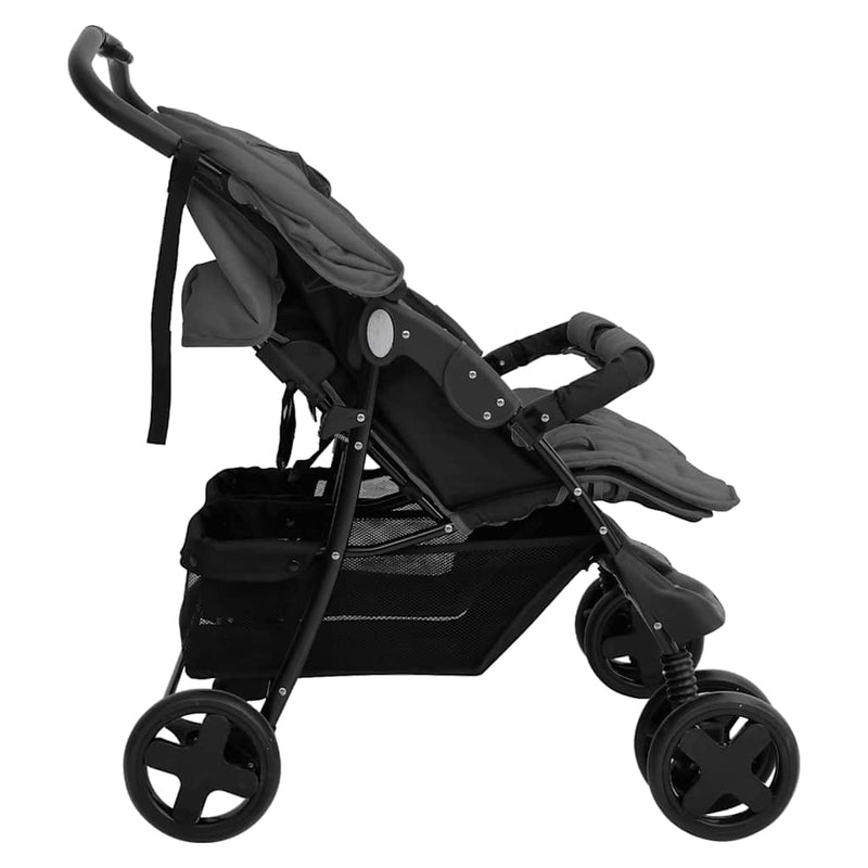 Load image into Gallery viewer, Vidaxl tweelingkinderwagen staal donkergrijs