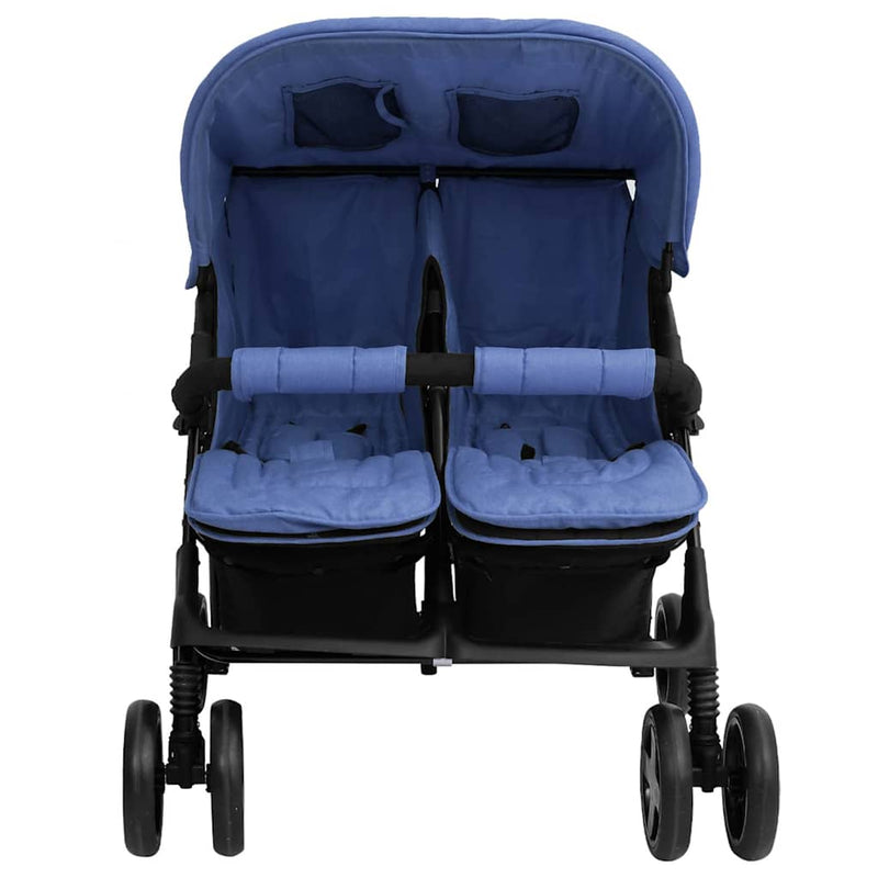 Load image into Gallery viewer, Vidaxl tweelingkinderwagen staal marineblauw