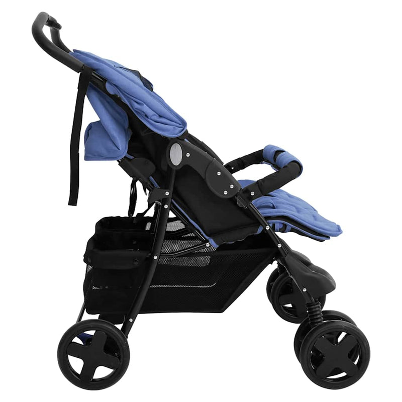 Load image into Gallery viewer, Vidaxl tweelingkinderwagen staal marineblauw