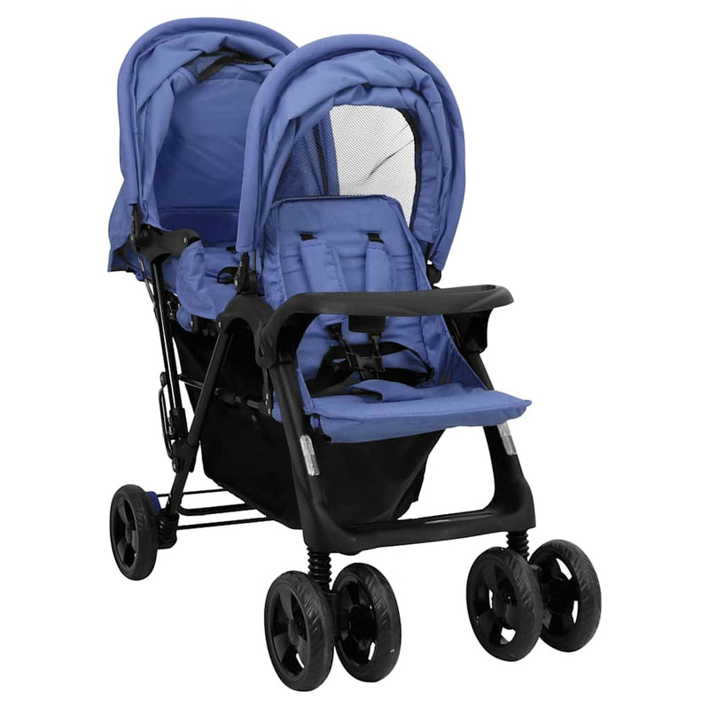 Load image into Gallery viewer, Vidaxl tweelingkinderwagen tandem staal marineblauw