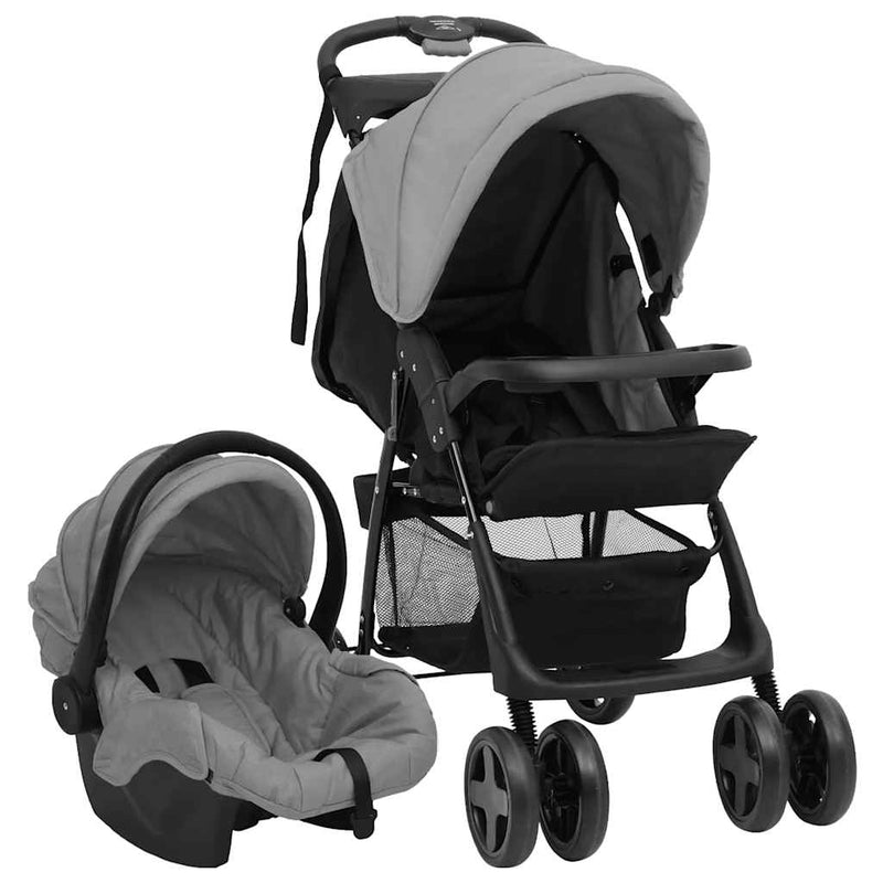 Load image into Gallery viewer, Vidaxl kinderwagen 3-in-1 staal lichtgrijs en zwart