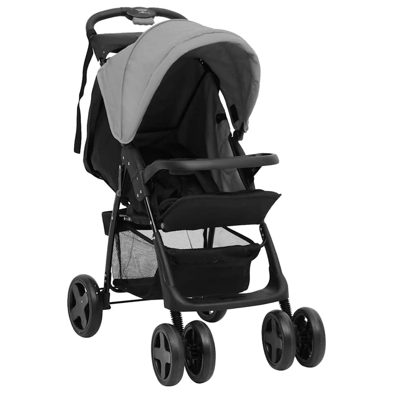 Load image into Gallery viewer, Vidaxl kinderwagen 3-in-1 staal lichtgrijs en zwart