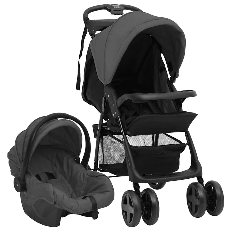 Load image into Gallery viewer, Vidaxl kinderwagen 3-in-1 staal donkergrijs en zwart