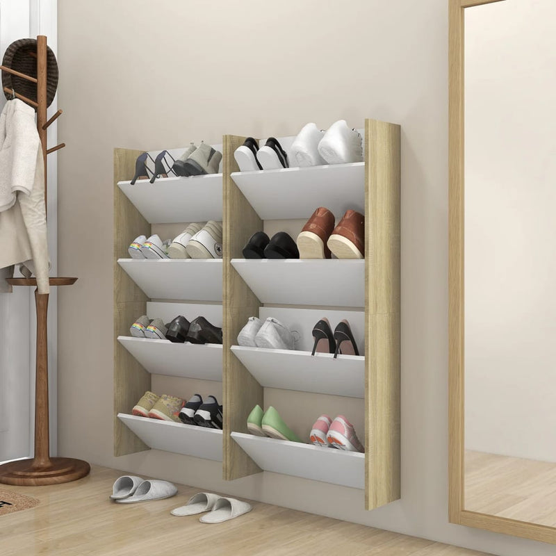 Load image into Gallery viewer, Vidaxl wandschoenenkasten 4 st 60x18x60 cm hout wit sonoma eiken