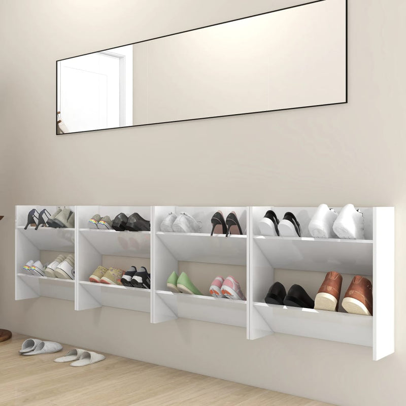 Load image into Gallery viewer, Vidaxl wandschoenenkasten 4 st 60x18x60 cm bewerkt hout hoogglans wit