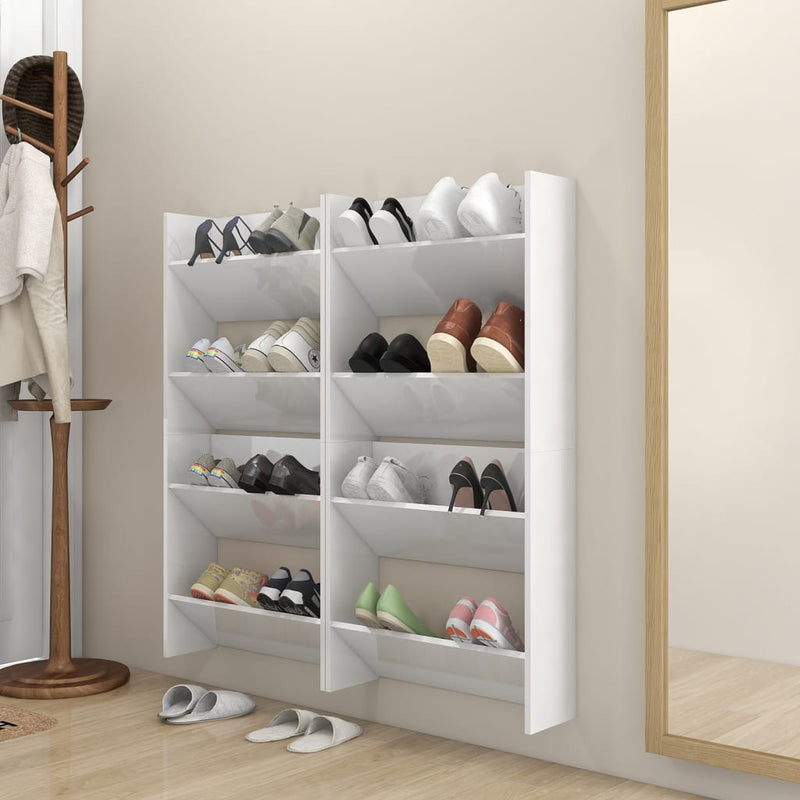 Load image into Gallery viewer, Vidaxl wandschoenenkasten 4 st 60x18x60 cm bewerkt hout hoogglans wit