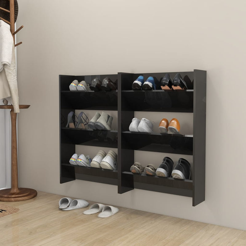 Load image into Gallery viewer, Vidaxl wandschoenenkasten 2 st 60x18x90 cm hout hoogglans zwart