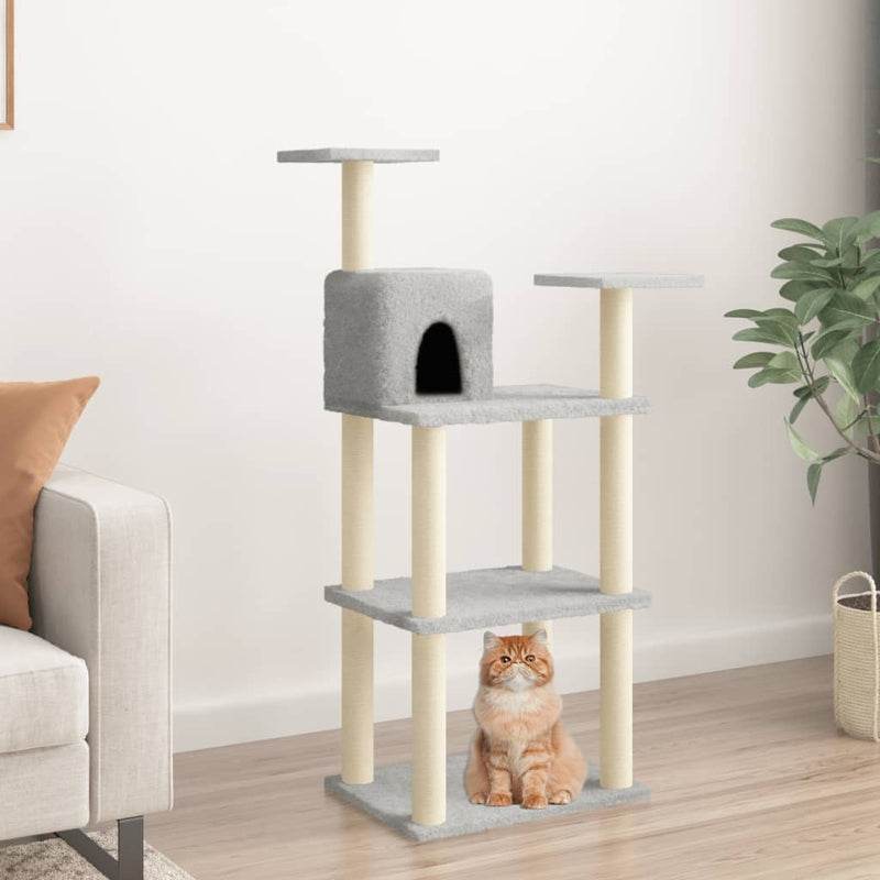 Load image into Gallery viewer, Vidaxl kattenkrabpaal met sisal krabpalen 118,5 cm lichtgrijs