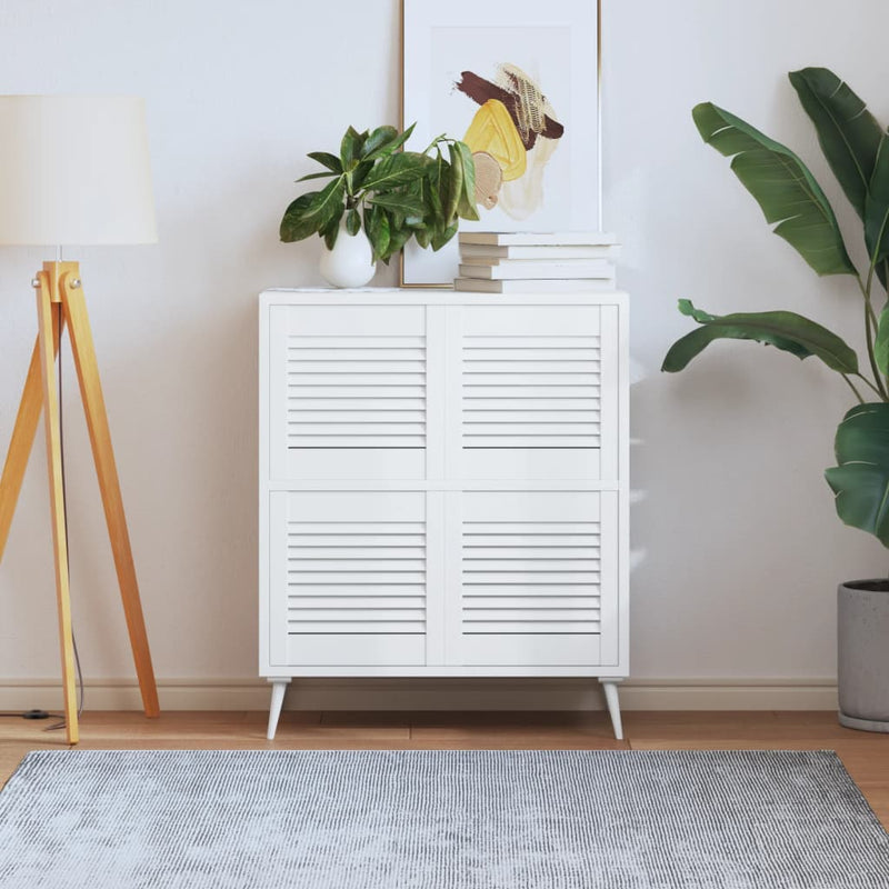 Load image into Gallery viewer, Vidaxl kastdeuren met lamellen 4 st 39,5x39,4 cm grenenhout wit