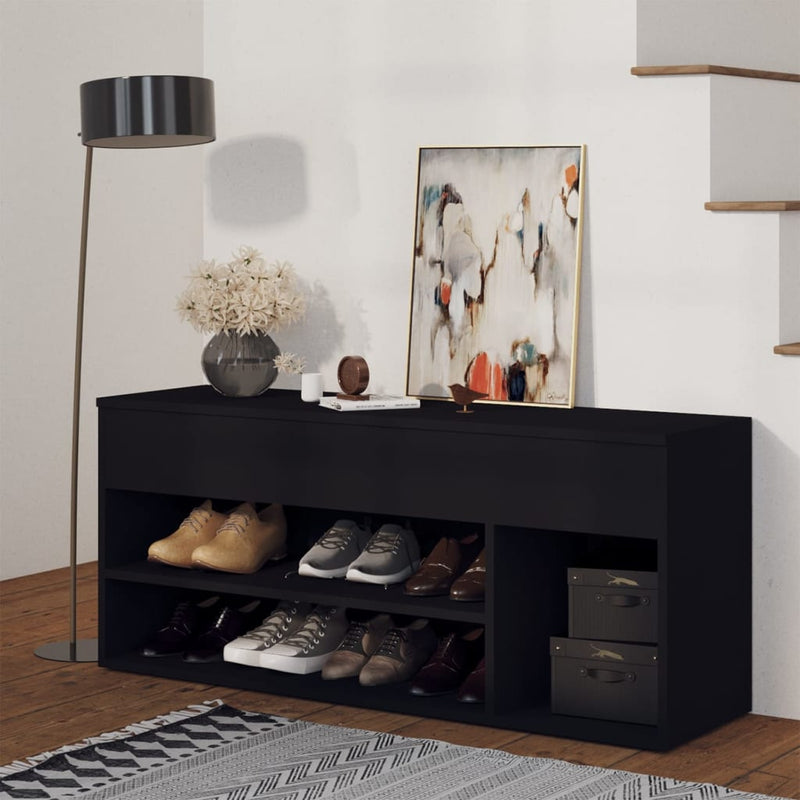 Load image into Gallery viewer, VidaXL Schoenenbank 105x30x45 cm bewerkt hout zwart