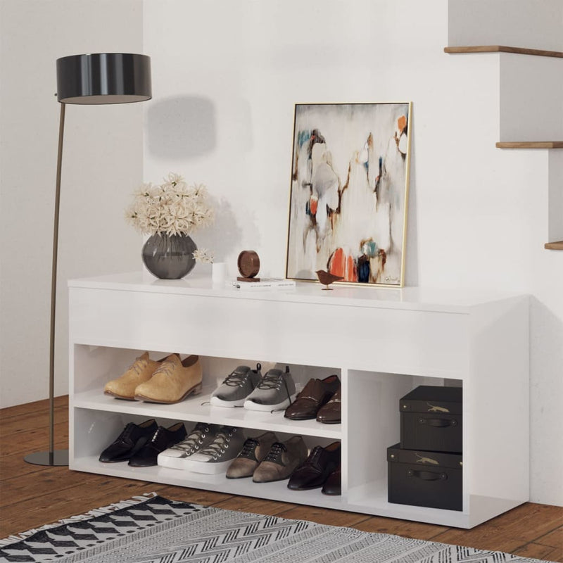 Load image into Gallery viewer, VidaXL Schoenenbank 105x30x45 cm bewerkt hout hoogglans wit