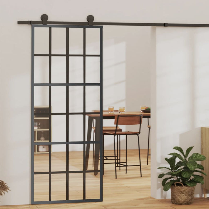 Load image into Gallery viewer, Vidaxl schuifdeur met beslag 76x205 cm aluminium en esg-glas