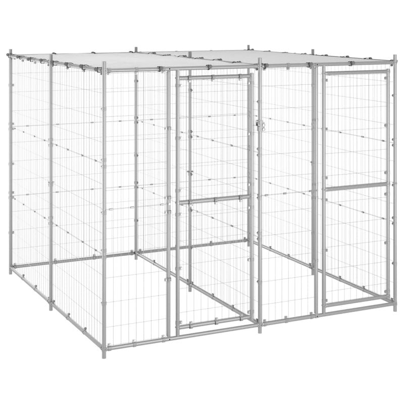 Load image into Gallery viewer, VidaXL Hondenkennel met dak 4,84 m² gegalvaniseerd staal