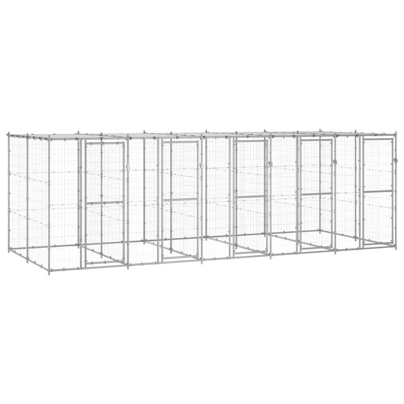 Load image into Gallery viewer, VidaXL Hondenkennel met dak 12,1 m² gegalvaniseerd staal