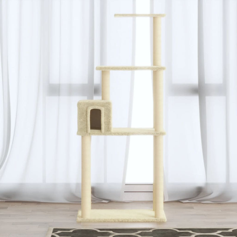 Load image into Gallery viewer, Vidaxl kattenkrabpaal met sisal krabpalen 147 cm crèmekleurig