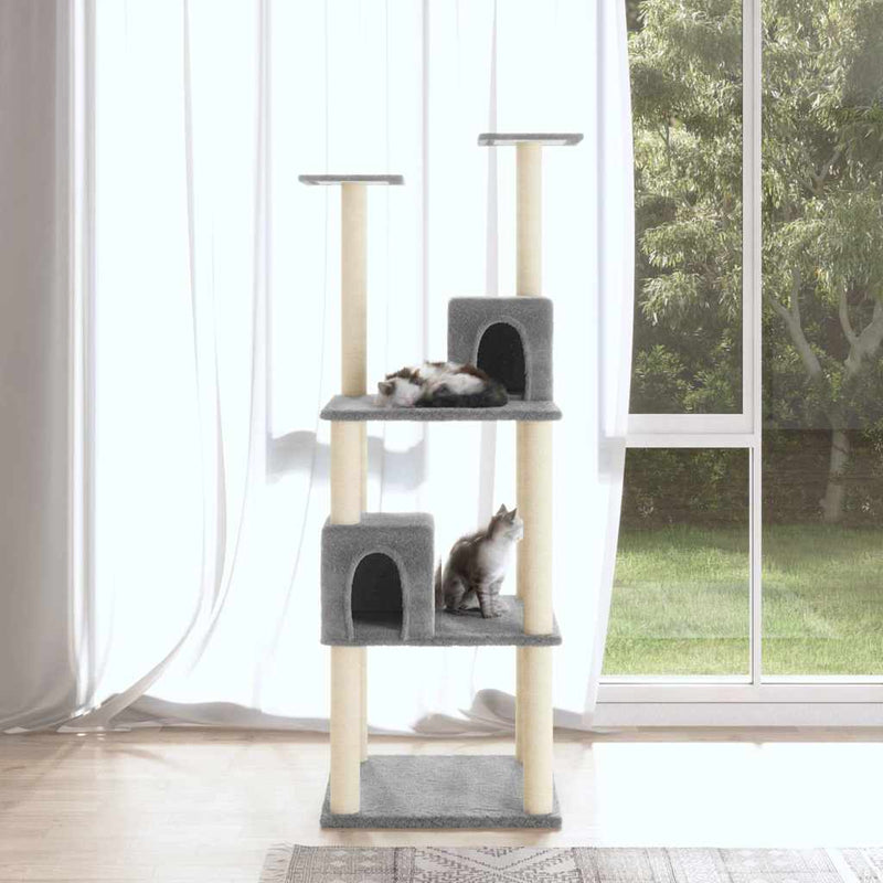 ギャラリービューアに画像をロードする, Vidaxl kattenmeubel met sisal krabpalen 141 cm lichtgrijs