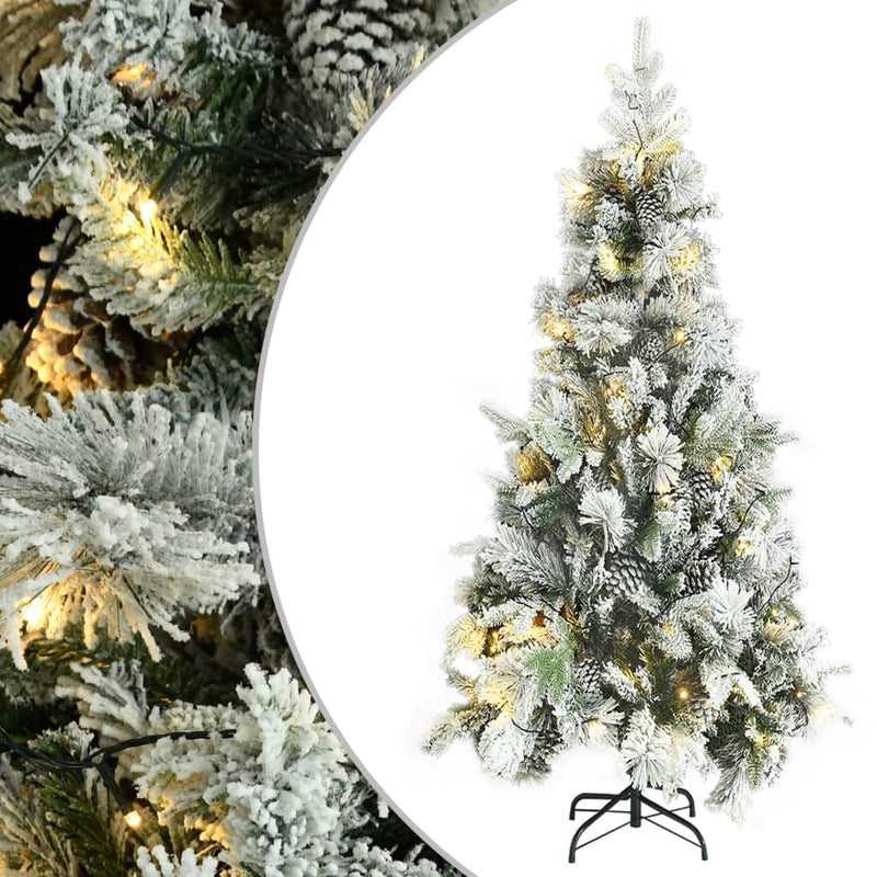 Load image into Gallery viewer, Vidaxl kerstboom met led en dennenappels en sneeuw 225 cm pvc en pe
