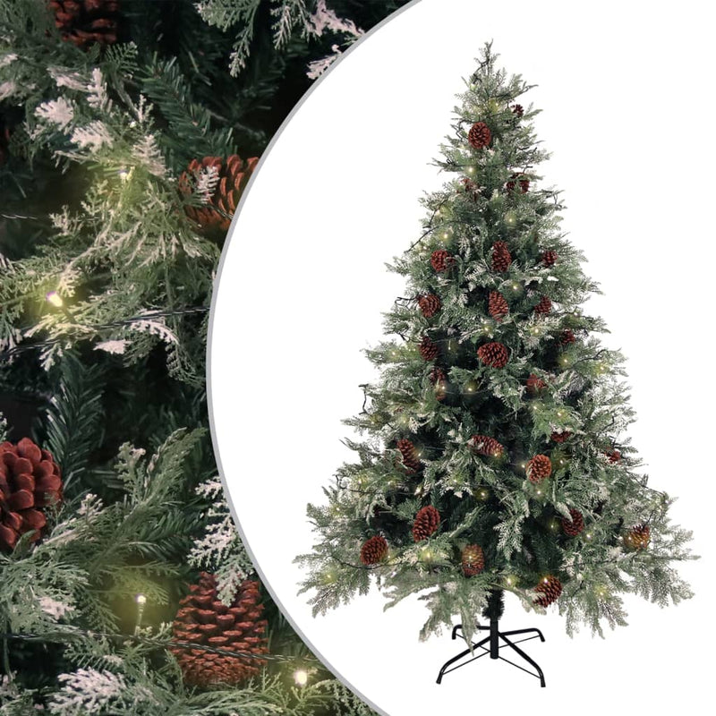 Load image into Gallery viewer, VidaXL Kerstboom met LED en dennenappels 120 cm PVC en PE groen en wit